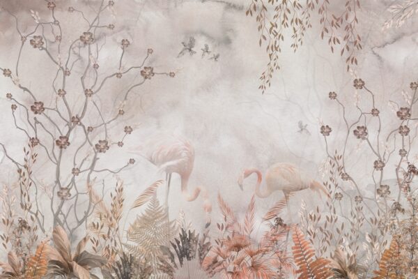 Papier peint Deux flamants roses dans le brouillard épais