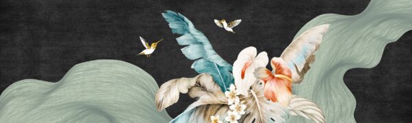 Papier peint Oiseaux en vol et fleurs