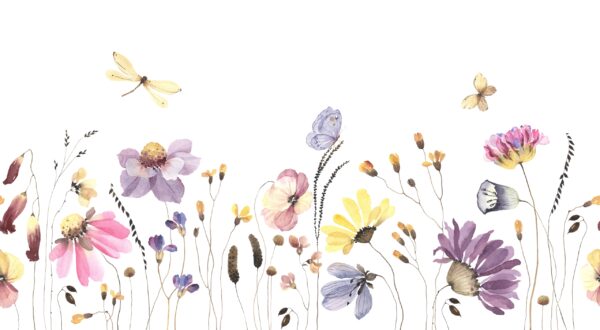 Papier peint Fleurs sauvages en blanc