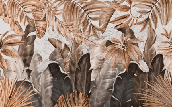 Papier peint Feuilles tropicales en bronze