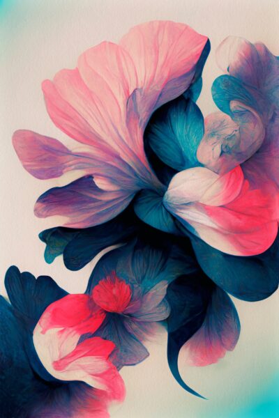 Papier peint Fleurs En Rose Et Bleu Marine