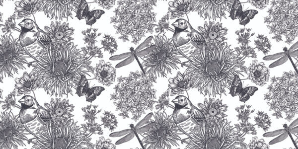 Papier peint Oiseaux parmi les insectes et les plantes