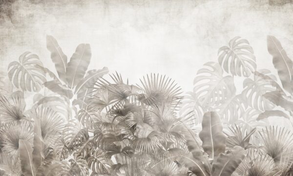 Papier peint Feuilles tropicales en sépia