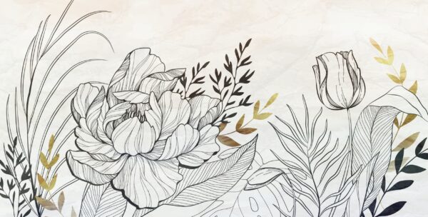 Papier peint Fleurs en noir et or