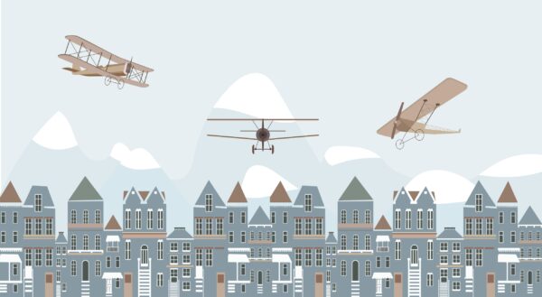 Papier peint Survol d'une ville de montagne