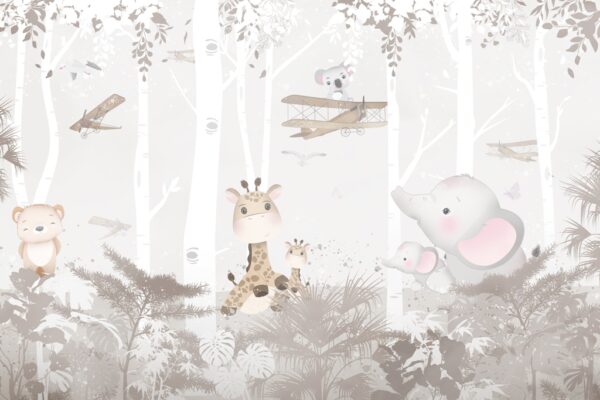Papier peint Animaux et avions dans la jungle