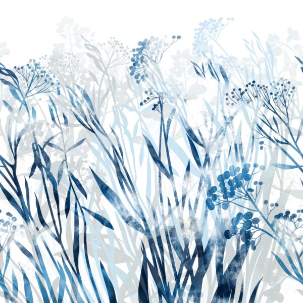 Papier peint Fleurs bleues en blanc