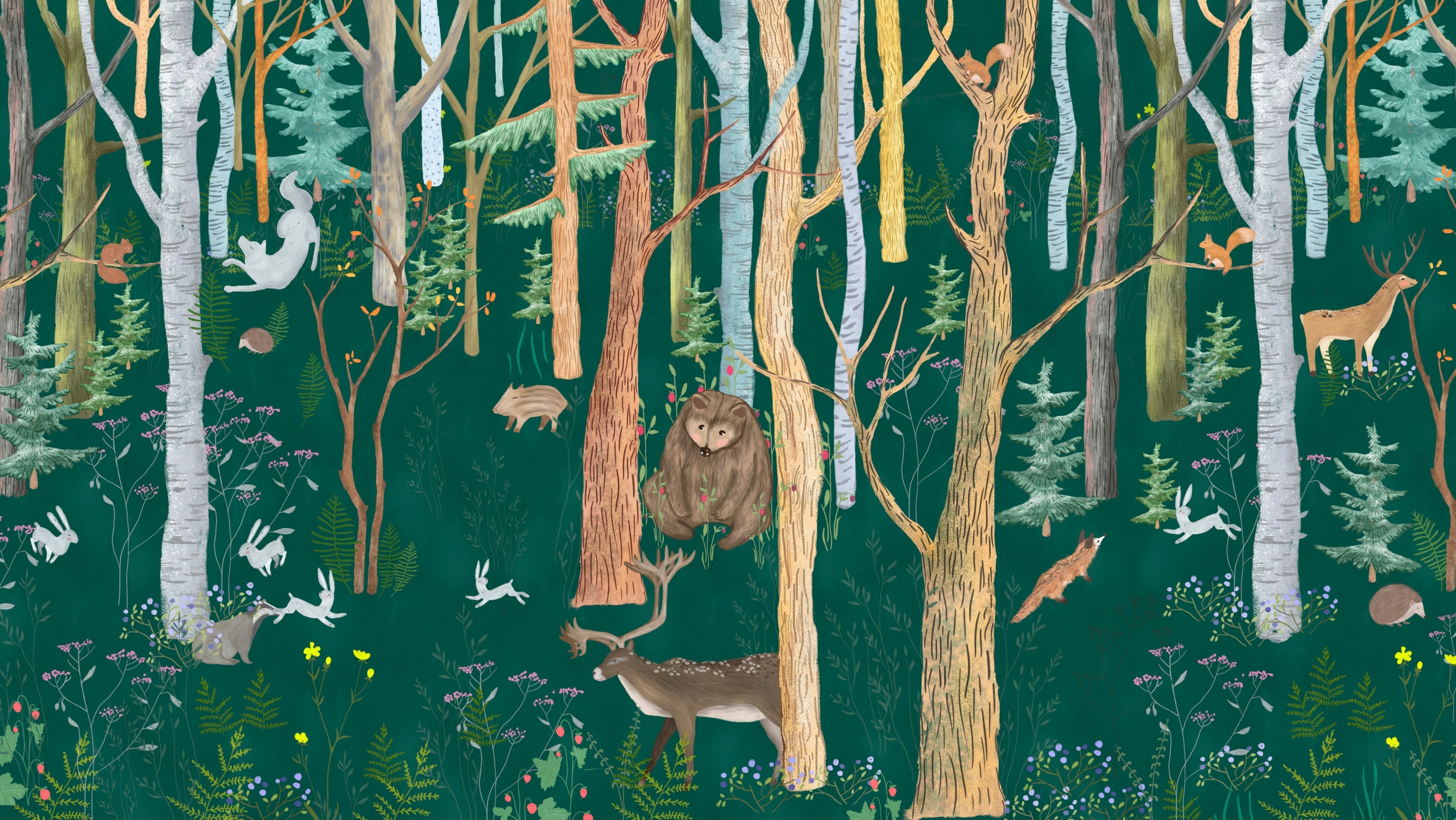 Beautiful,Green,Forest.,Fantasy,Forest.,Wall,Wallpaper,For,Children