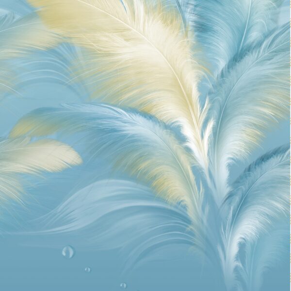 Papier peint Plumes bleues et dorées