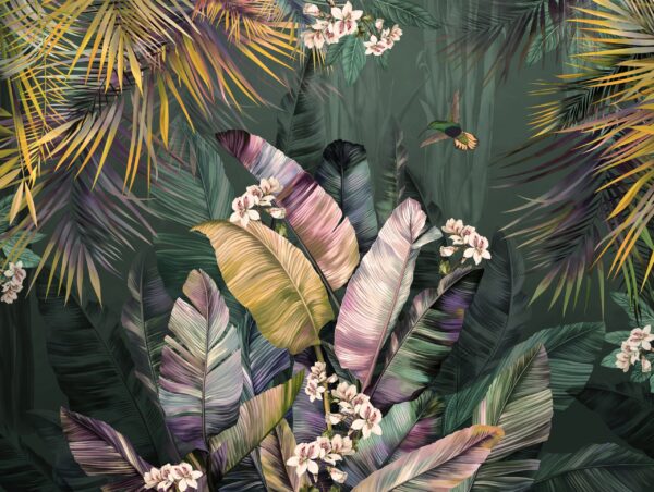Papier peint Feuilles sombres tropicales