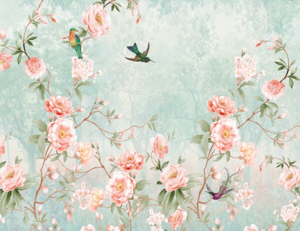 Papier peint Fleurs rose pêche