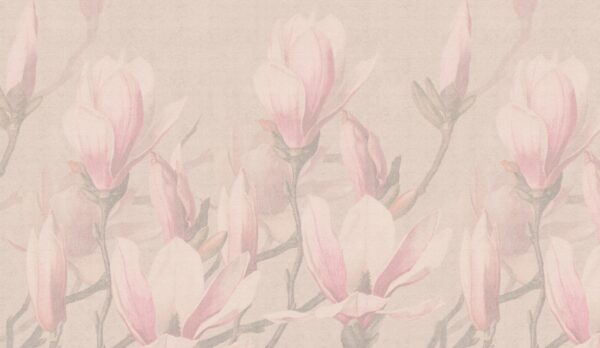 Papier peint Fleurs roses en beige