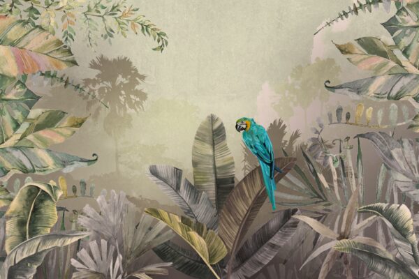 Papier peint Perroquet sur fond de jungle