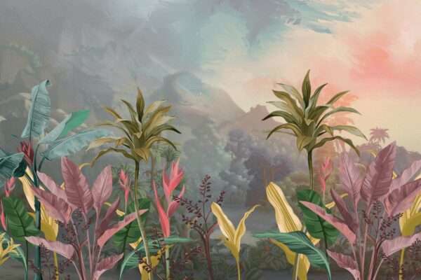Papier peint Tropical en rose