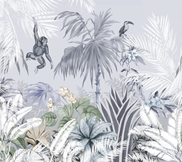 Papier peint Singe Jungle Blanc