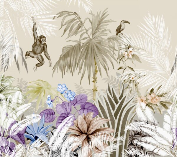 Papier peint Singe Jungle Beige