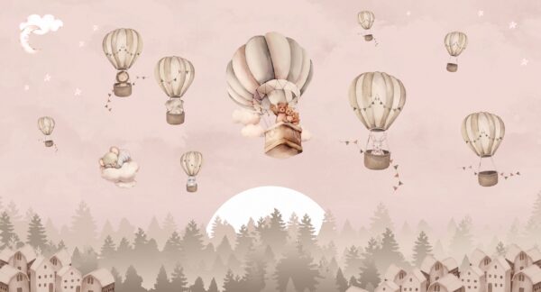 Papier peint Vol en montgolfière au-dessus de la forêt