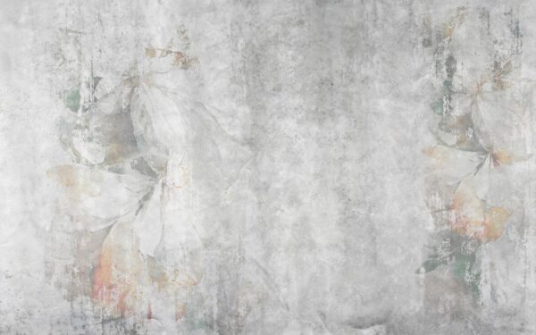 Papier peint Gris avec des éléments floraux