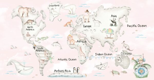 Papier peint Carte du monde rose