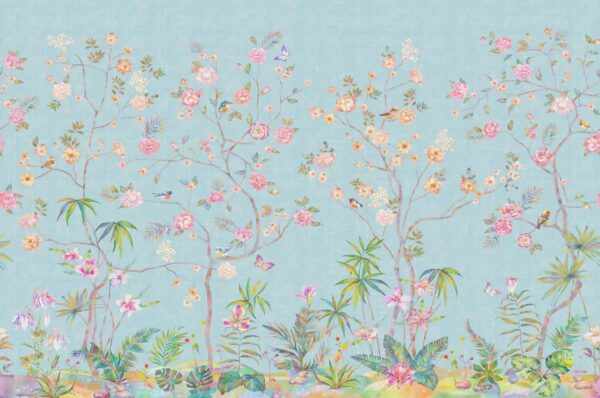 Papier peint Fleurs sur fond bleu