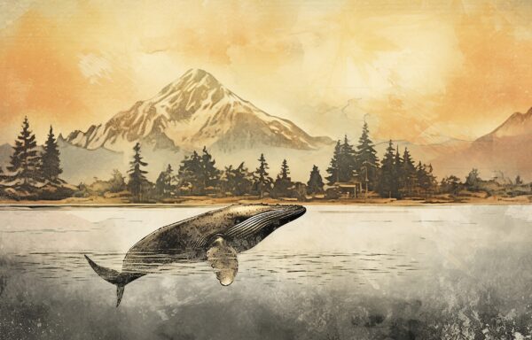 Papier peint Baleine au coucher du soleil