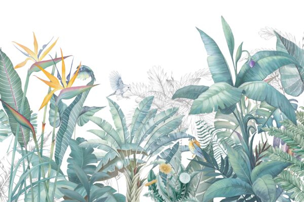 Papier peint Feuilles sur fond blanc