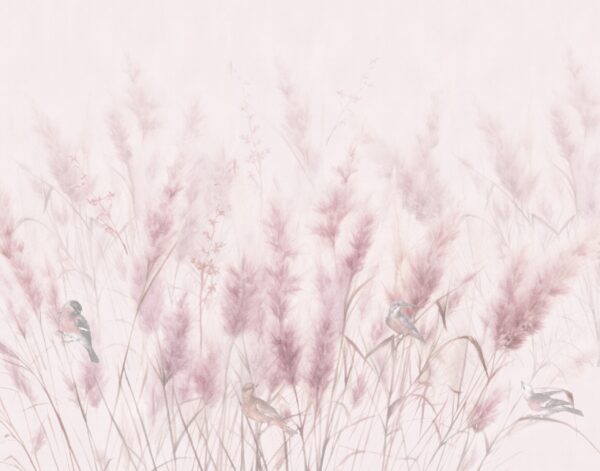 Papier peint Maïs et oiseaux roses