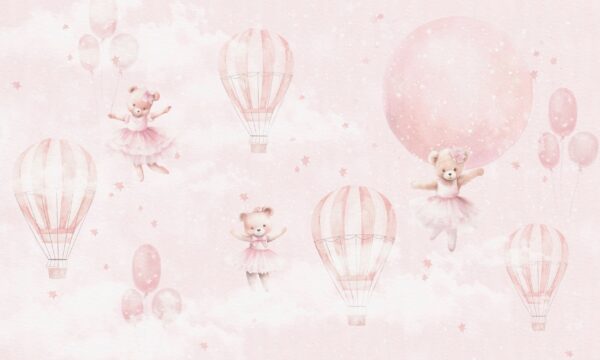 Papier peint Ours en peluche et ballons Rose