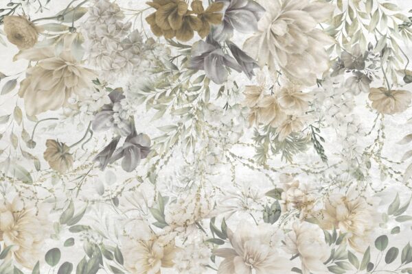 Papier peint Fleurs en beige et vert