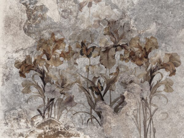 Papier peint Fleurs Gris Marron