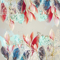Papier peint Feuilles rouges en gris