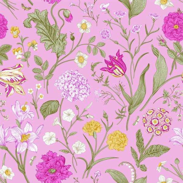 Papier peint Fleurs de printemps sur fond rose