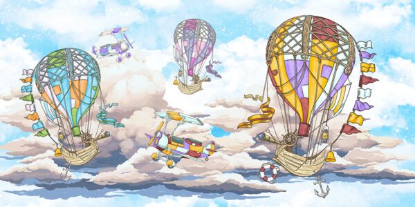Papier peint Avions et ballons parmi les nuages