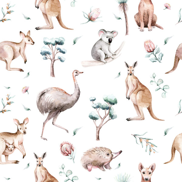Papier peint Animaux exotiques sur fond blanc