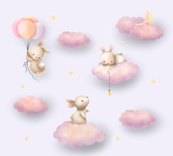 Papier peint Lapins sur les nuages