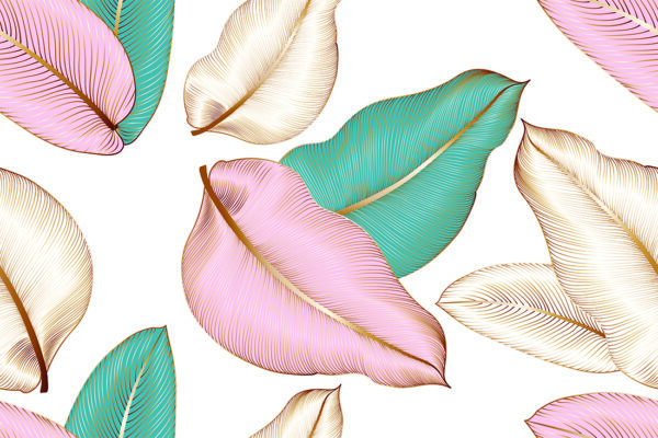 Papier peint Feuilles pastel avec or