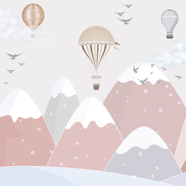 Papier peint Vol en montgolfière parmi les montagnes