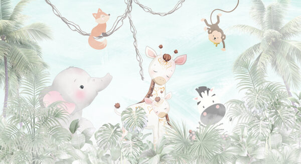 Papier peint Animaux heureux parmi les arbres