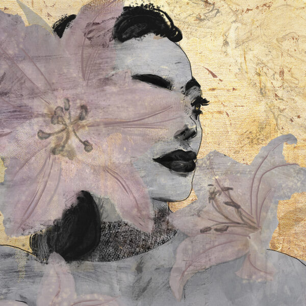 Papier peint Le visage de la femme derrière la fleur