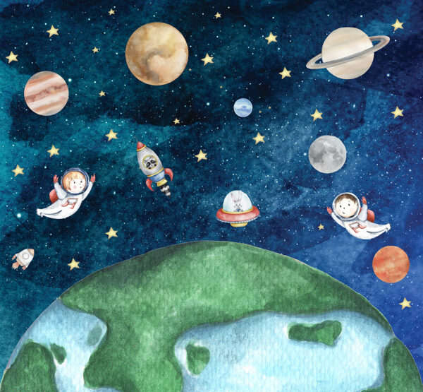 Papier peint Petits astronautes dans l'espace