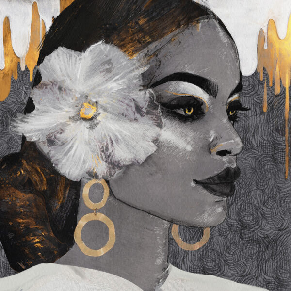 Papier peint Visage de femme avec une fleur blanche