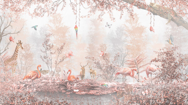 Papier peint Jardin paradisiaque avec animaux