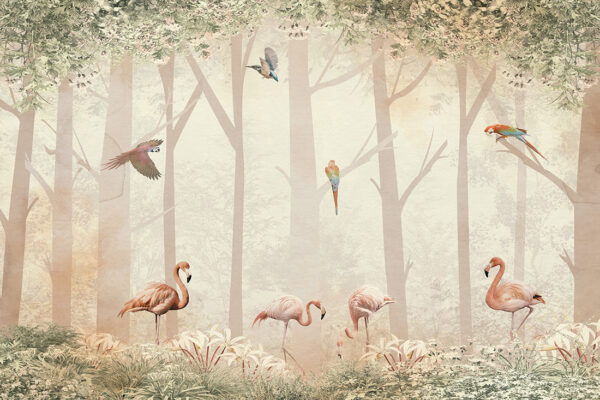 Papier peint Flamants roses dans le jardin
