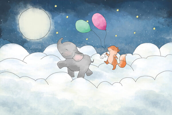 Papier peint Éléphant et écureuil heureux en promenade