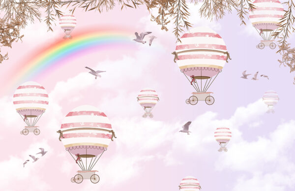 Papier peint Ballons sur fond arc-en-ciel