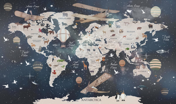 Papier peint Carte du monde avec des animaux