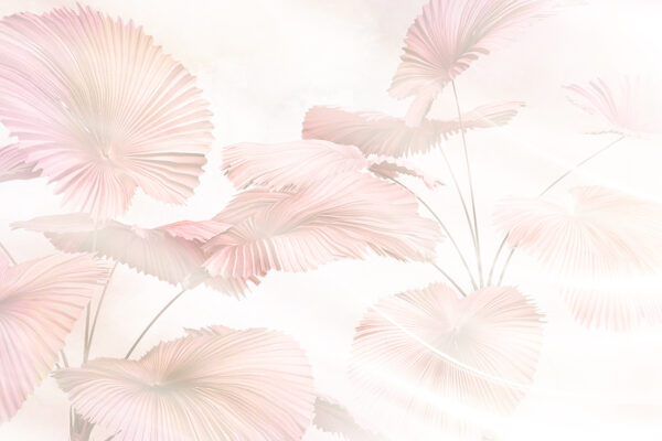 Papier peint Éventails de feuilles en rose tendre