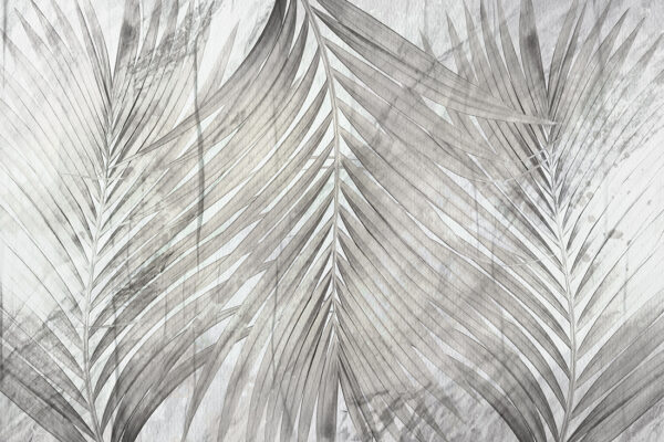 Papier peint Feuilles en gris