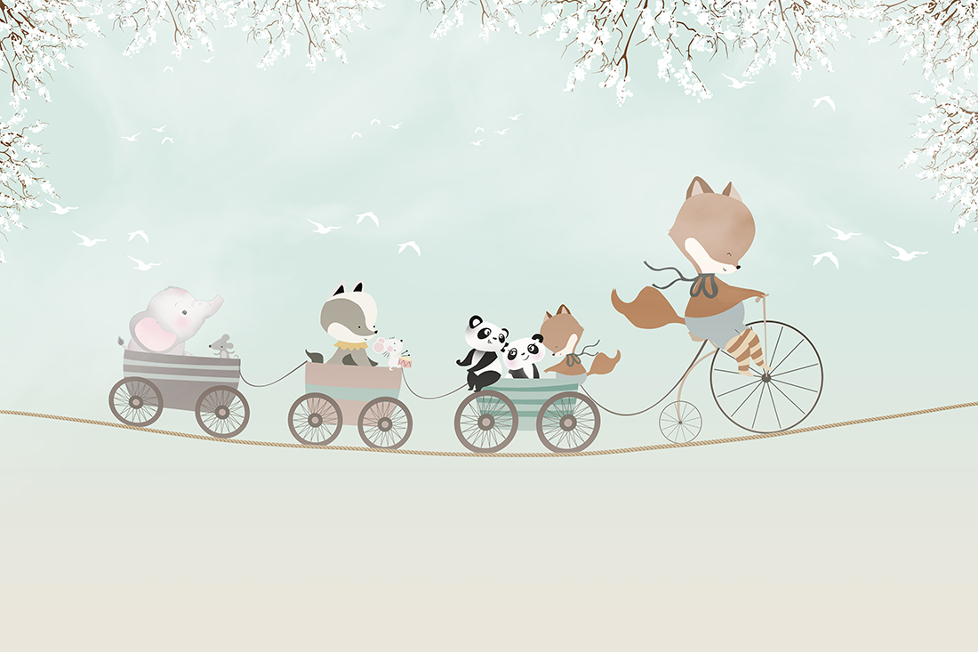 Cute,Animals,Children's,Room,Wallpaper,Design,-,3d,Illustration