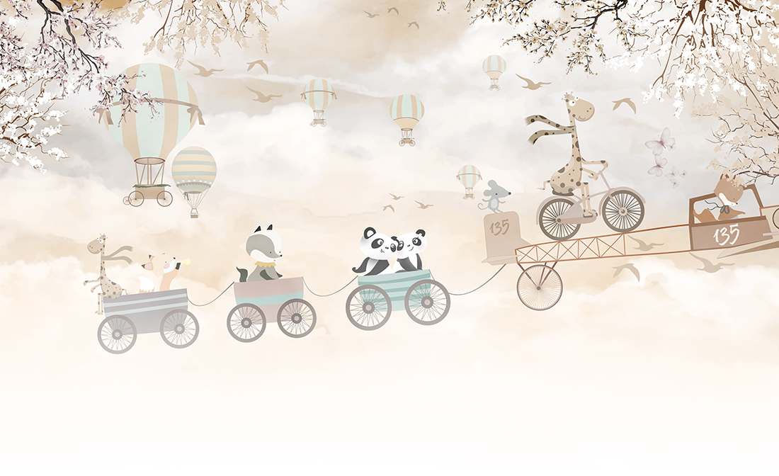Cute,Animals,Children's,Room,Wallpaper,Design,-,3d,Illustration